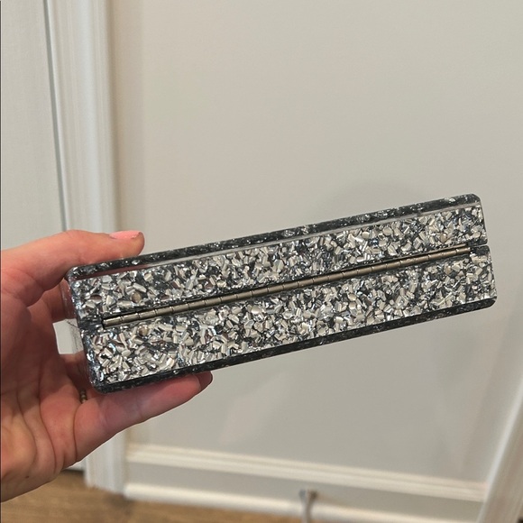 Edie Parker Silver Glitter \'LIT\' Clutch